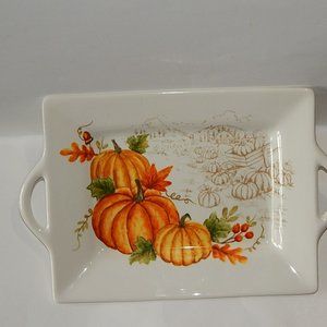 MaxCera Rectangular Autumn Pumpkin Platter Plate Tray - 15"  x 9.5"